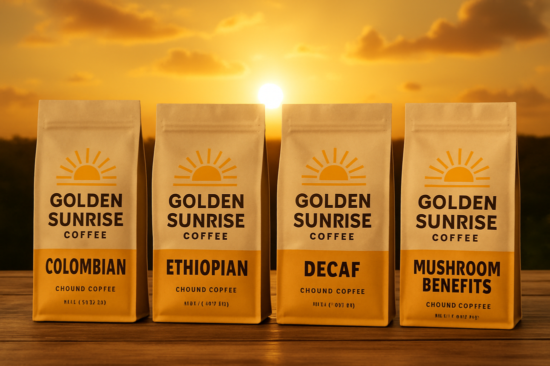 Golden Sunrise Coffee–Colombian, Ethiopian, Decaf, Mushroom Benefits Golden Sunrise Coffee