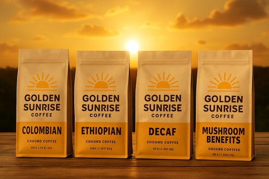 Golden Sunrise Coffee–Colombian, Ethiopian, Decaf, Mushroom Benefits